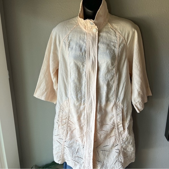 Chico's Jacket Women's 1 US Medium Pink Linen Cutwork Topper 3/4 Sleeves - Picture 4 of 13
